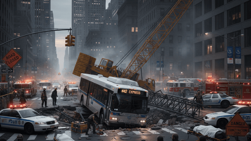 MTA bus hit in the top corner during a Midtown construction accident.