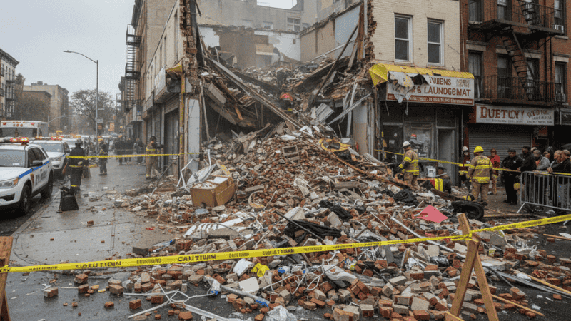 Aftermath of a Storefront Facade Wall Collapse in Queens.