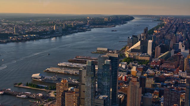 Aerial View of Hudson River and New York City Skyline