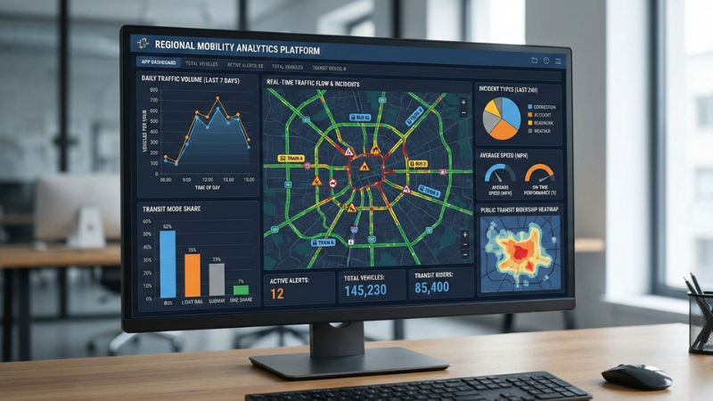 Transportation data dashboard representing U.S. DOT Safety Data Initiative crash analysis