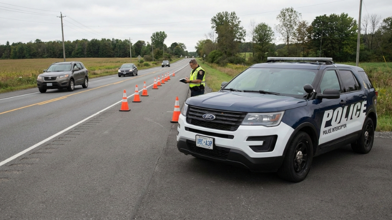 Police vehicle and cones on roadside representing Upstate NY car crash investigation