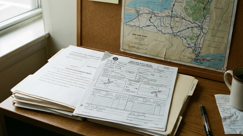 Accident report paperwork symbolizing legal review after Upstate NY car crash