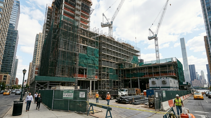 Urban construction skyline with cranes representing Building Safety Month 2026 BeginsSelect 89 more words to run Humanizer.