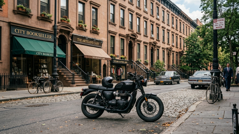 Parked motorcycle in NYC representing Motorcycle Safety Awareness Month Begins in NYC