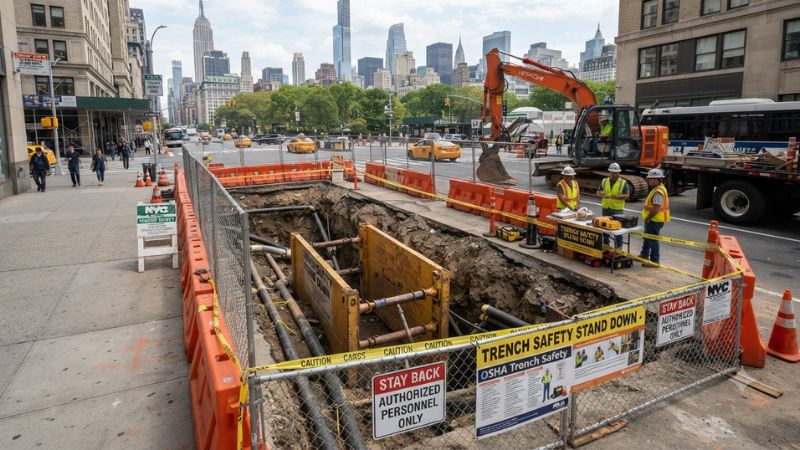 Se llevó a cabo una excavación en una obra de Nueva York en el marco de la campaña «Trench Safety Stand Down» y de sensibilización sobre la seguridad en el lugar de trabajo.