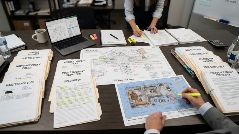 Legal and construction documents representing the review of Accidents in NYC involving cars and construction projects.