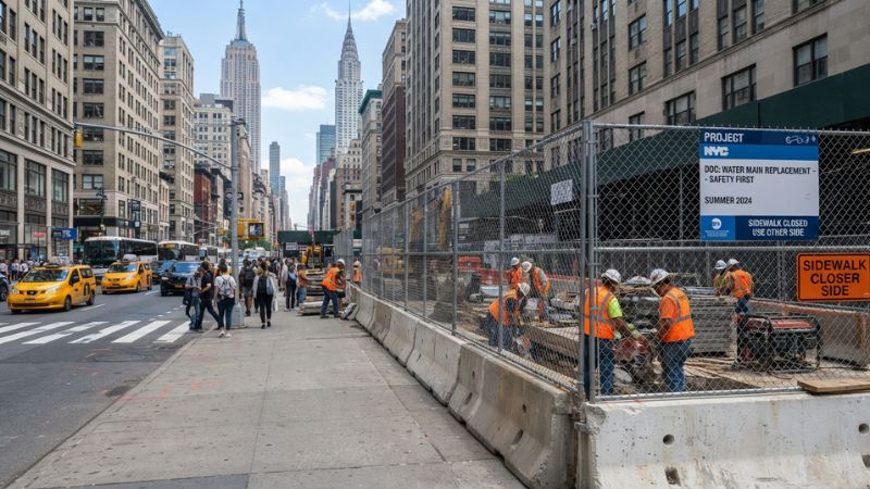 New York City traffic and protected construction project representing Accidents in NYC during the summer season.