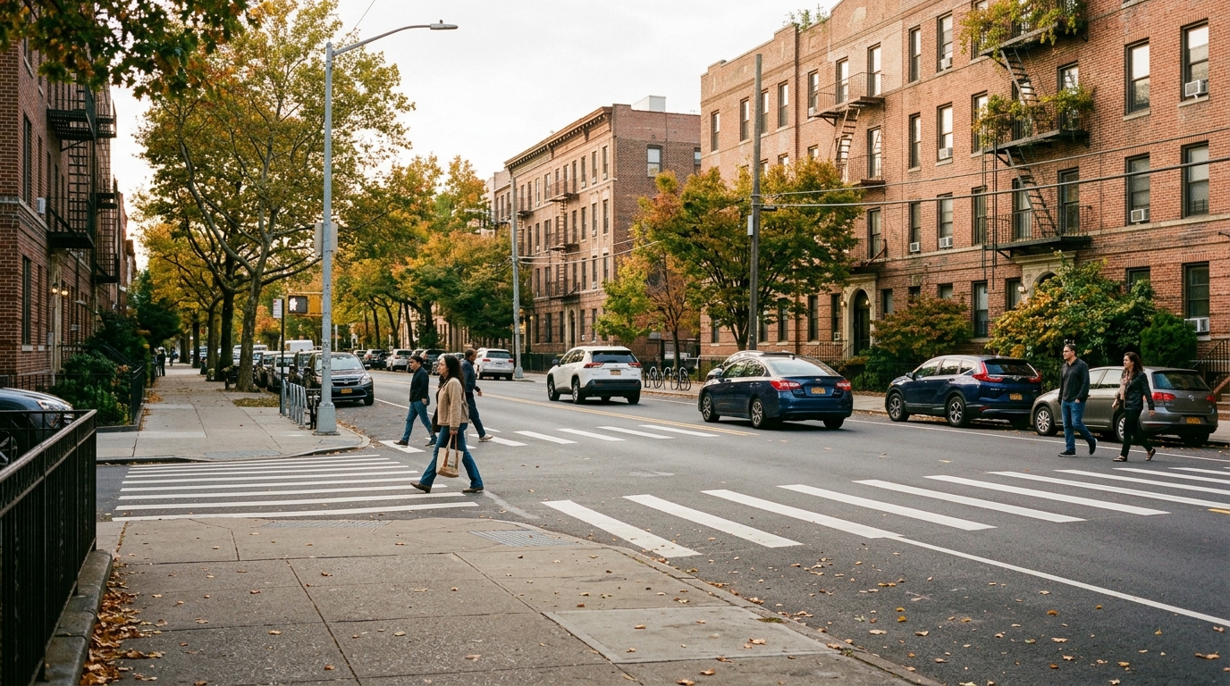 El tráfico cotidiano en una avenida de la ciudad de Nueva York, que ilustra el contexto de los accidentes mortales en Queens y Brooklyn.